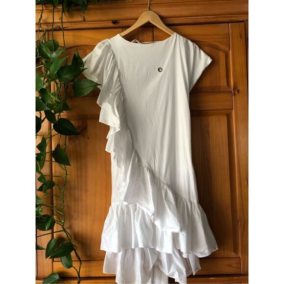 Valtadoros White Ruffle Asymmetric Dress w/ Waist Tie – Size S - Picture 8 of 16